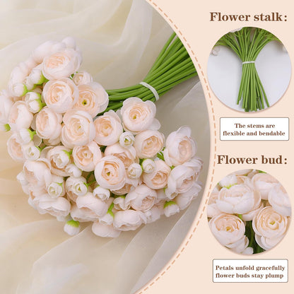 32Pcs Yellow Ranunculus Artificial Flowers for DIY Home Wedding | Fake Peonies, Real Touch Silk Faux Mini Ranunculus Filler Flowers Bulk for Vase Centerpieces, Bridal Shower Decor