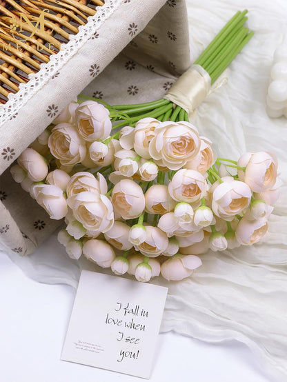32Pcs Yellow Ranunculus Artificial Flowers for DIY Home Wedding | Fake Peonies, Real Touch Silk Faux Mini Ranunculus Filler Flowers Bulk for Vase Centerpieces, Bridal Shower Decor