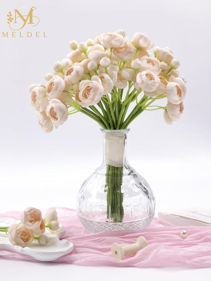 32Pcs Yellow Ranunculus Artificial Flowers for DIY Home Wedding | Fake Peonies, Real Touch Silk Faux Mini Ranunculus Filler Flowers Bulk for Vase Centerpieces, Bridal Shower Decor