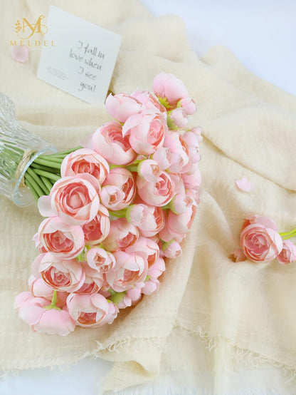 32Pcs Yellow Ranunculus Artificial Flowers for DIY Home Wedding | Fake Peonies, Real Touch Silk Faux Mini Ranunculus Filler Flowers Bulk for Vase Centerpieces, Bridal Shower Decor