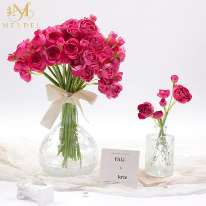 32Pcs Yellow Ranunculus Artificial Flowers for DIY Home Wedding | Fake Peonies, Real Touch Silk Faux Mini Ranunculus Filler Flowers Bulk for Vase Centerpieces, Bridal Shower Decor