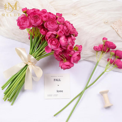 32Pcs Yellow Ranunculus Artificial Flowers for DIY Home Wedding | Fake Peonies, Real Touch Silk Faux Mini Ranunculus Filler Flowers Bulk for Vase Centerpieces, Bridal Shower Decor
