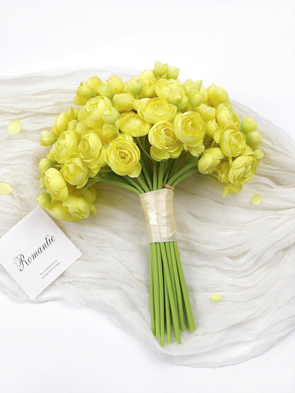 32Pcs Yellow Ranunculus Artificial Flowers for DIY Home Wedding | Fake Peonies, Real Touch Silk Faux Mini Ranunculus Filler Flowers Bulk for Vase Centerpieces, Bridal Shower Decor