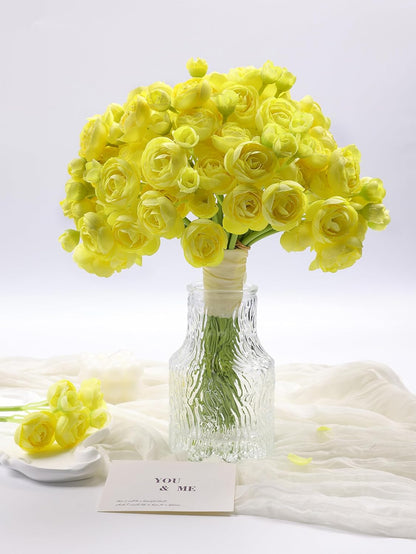 32Pcs Yellow Ranunculus Artificial Flowers for DIY Home Wedding | Fake Peonies, Real Touch Silk Faux Mini Ranunculus Filler Flowers Bulk for Vase Centerpieces, Bridal Shower Decor