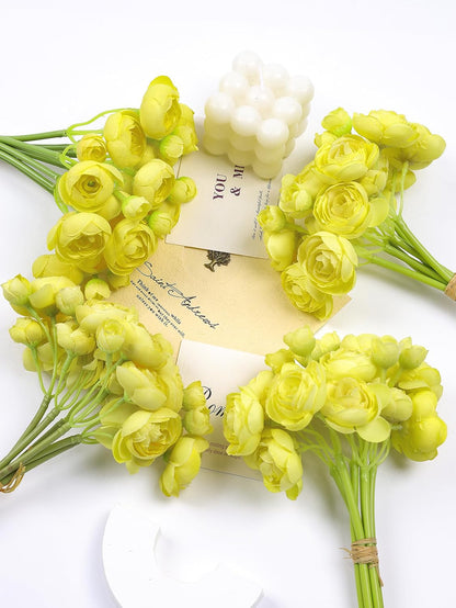 32Pcs Yellow Ranunculus Artificial Flowers for DIY Home Wedding | Fake Peonies, Real Touch Silk Faux Mini Ranunculus Filler Flowers Bulk for Vase Centerpieces, Bridal Shower Decor