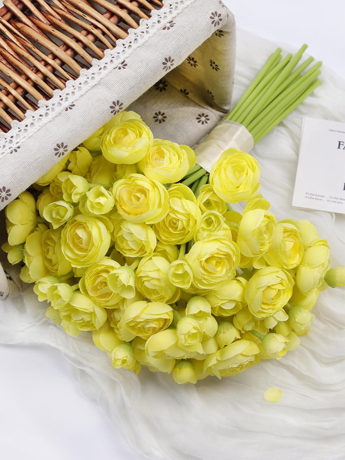 32Pcs Yellow Ranunculus Artificial Flowers for DIY Home Wedding | Fake Peonies, Real Touch Silk Faux Mini Ranunculus Filler Flowers Bulk for Vase Centerpieces, Bridal Shower Decor