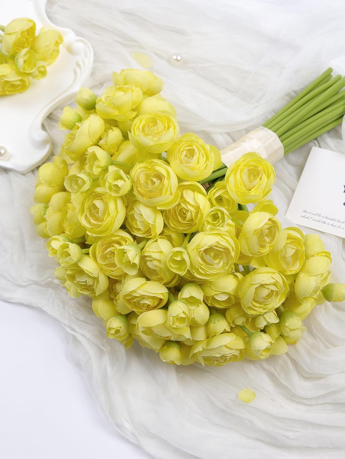 32Pcs Yellow Ranunculus Artificial Flowers for DIY Home Wedding | Fake Peonies, Real Touch Silk Faux Mini Ranunculus Filler Flowers Bulk for Vase Centerpieces, Bridal Shower Decor