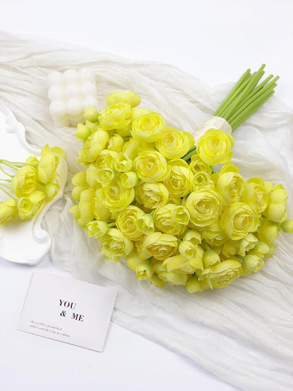32Pcs Yellow Ranunculus Artificial Flowers for DIY Home Wedding | Fake Peonies, Real Touch Silk Faux Mini Ranunculus Filler Flowers Bulk for Vase Centerpieces, Bridal Shower Decor