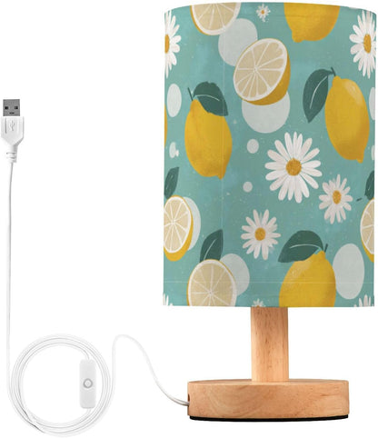 Bedside Table Lamp Lemon Yellow Citrus Fruits (99) Kids Nightstand Lamp Night Light Fabric Shade for Bedroom Living Room Home Office