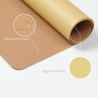 Desk Pad, Cork & PU Leather Desk Mat, Large Mouse pad, Non-Slip Desk Protector and Blotter, Waterproof Writing Pad, Desk Accessories and Organizers for Home Office (Light Yellow, 32"x16")