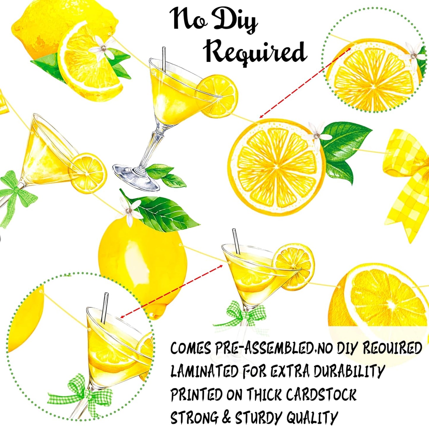Lemon Martini Happy Birthday Banner Lemonade Birthday Party Decorations 3Pcs Gold Glitter Lemon Cocktail Bow Banners Lemonade Themed Party Supplies for Summer Circus Bachelorette Decor