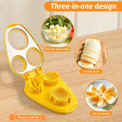 3 in 1 Boiled Egg Slicer, 3 Slice Modes Chopper Cutter with Brush, Manual Egg Slicer Steel Wire Dicer for Hard Boiled Eggs, Kitchen Gadget for Soft Fruit Butter, Labor Saving (Yellow)