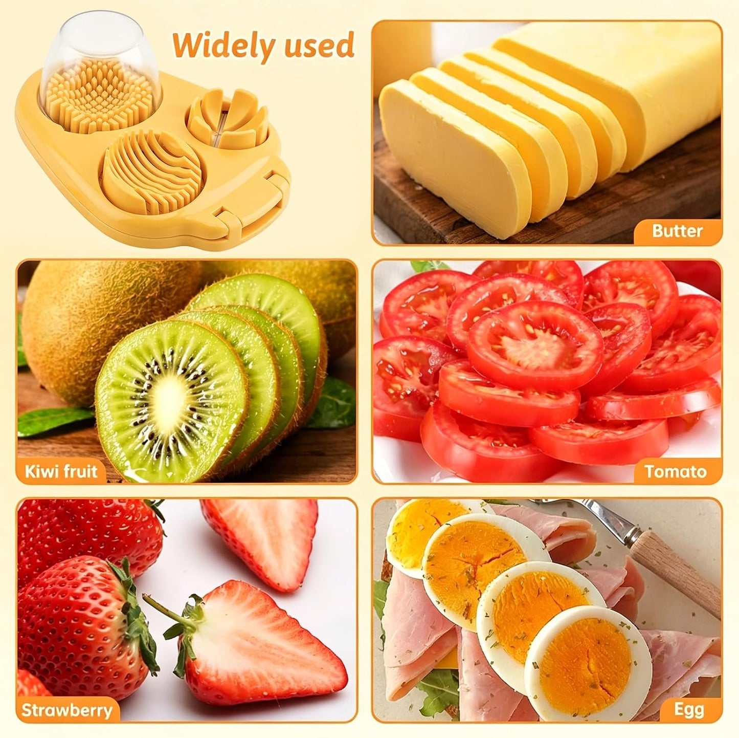 3 in 1 Boiled Egg Slicer, 3 Slice Modes Chopper Cutter with Brush, Manual Egg Slicer Steel Wire Dicer for Hard Boiled Eggs, Kitchen Gadget for Soft Fruit Butter, Labor Saving (Yellow)