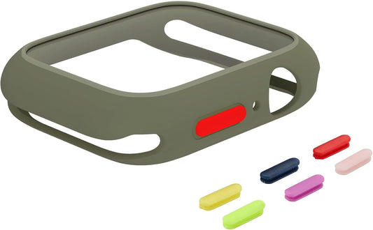 Case Compatible with Apple Watch 7/8/9 45MM with Tempered Glass Screen Protector, Full Coverage Bumper Cover for iWatch Smartwatch Accessories Green+Yellow