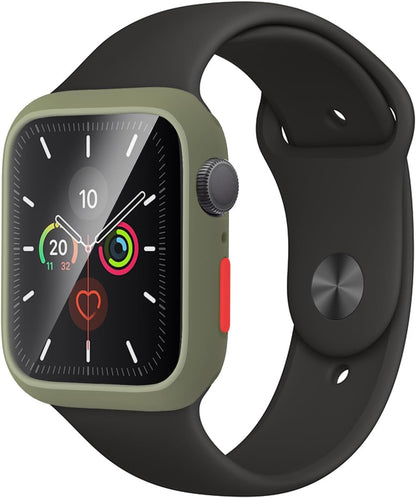 Case Compatible with Apple Watch 7/8/9 45MM with Tempered Glass Screen Protector, Full Coverage Bumper Cover for iWatch Smartwatch Accessories Green+Yellow