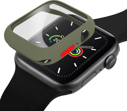 Case Compatible with Apple Watch 7/8/9 45MM with Tempered Glass Screen Protector, Full Coverage Bumper Cover for iWatch Smartwatch Accessories Green+Yellow