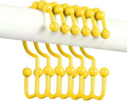 Shower Curtain Hooks,304 Stainless Steel Shower Rings for Bathroom,Double Glide Shower Hooks for Bathroom Shower Curtain Rods Curtains,Set of 12 Hooks,Yellow（Shower Curtain Hooks Style A ）