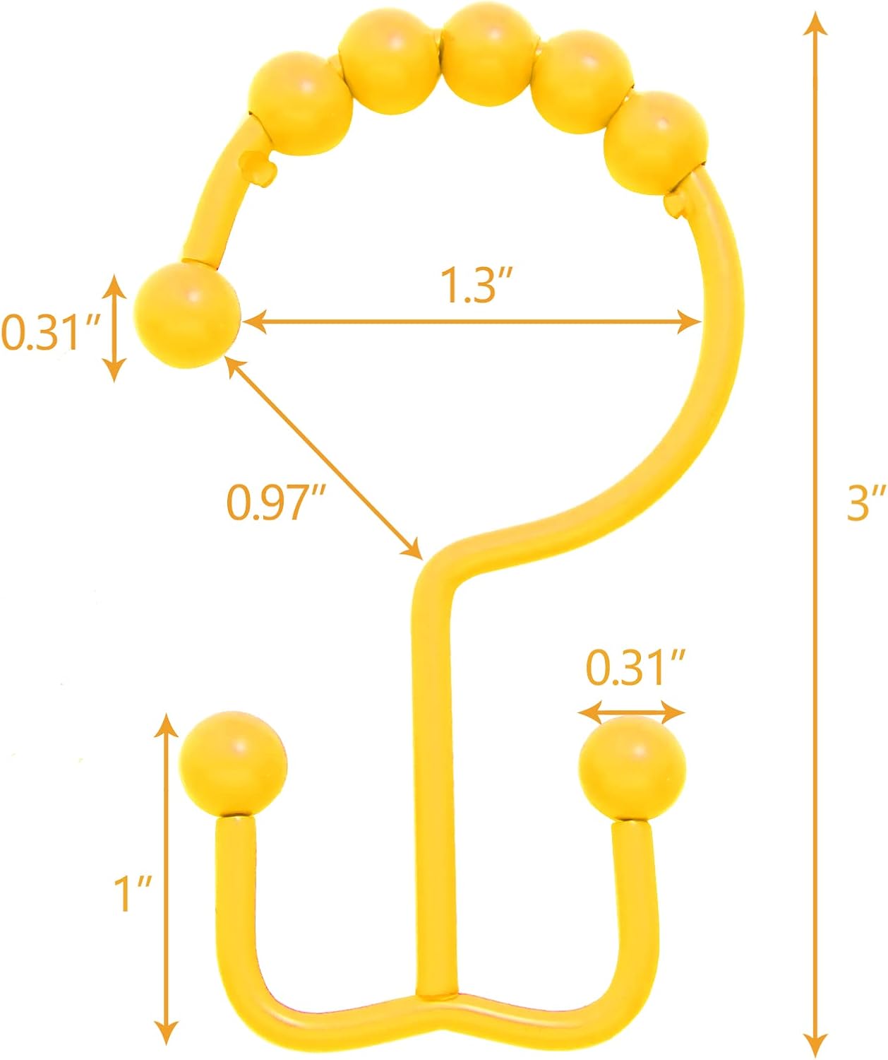 Shower Curtain Hooks,304 Stainless Steel Shower Rings for Bathroom,Double Glide Shower Hooks for Bathroom Shower Curtain Rods Curtains,Set of 12 Hooks,Yellow（Shower Curtain Hooks Style A ）