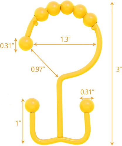 Shower Curtain Hooks,304 Stainless Steel Shower Rings for Bathroom,Double Glide Shower Hooks for Bathroom Shower Curtain Rods Curtains,Set of 12 Hooks,Yellow（Shower Curtain Hooks Style A ）