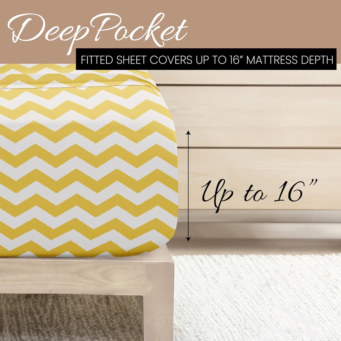 Double-Brushed Patterned Microfiber California King Sheet Set 4 Piece – Oeko-TEX Certified Ultra Soft & Wrinkle-Free - 16" Deep Pocket Sheets Easy Care Cal-King Size - Arrow Yellow