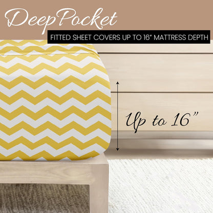 Double-Brushed Patterned Microfiber California King Sheet Set 4 Piece – Oeko-TEX Certified Ultra Soft & Wrinkle-Free - 16" Deep Pocket Sheets Easy Care Cal-King Size - Arrow Yellow