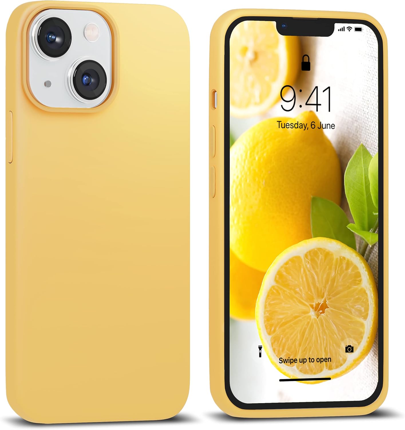 iPhone 14 Case Yellow (2022), Liquid Silicone Case Phone Cover Slim Protective, Soft Anti-Scratch Microfiber Lining,Bright Lemon Citron Butter Cute [Shockproof] 6.1 inch iP14 - Yellow