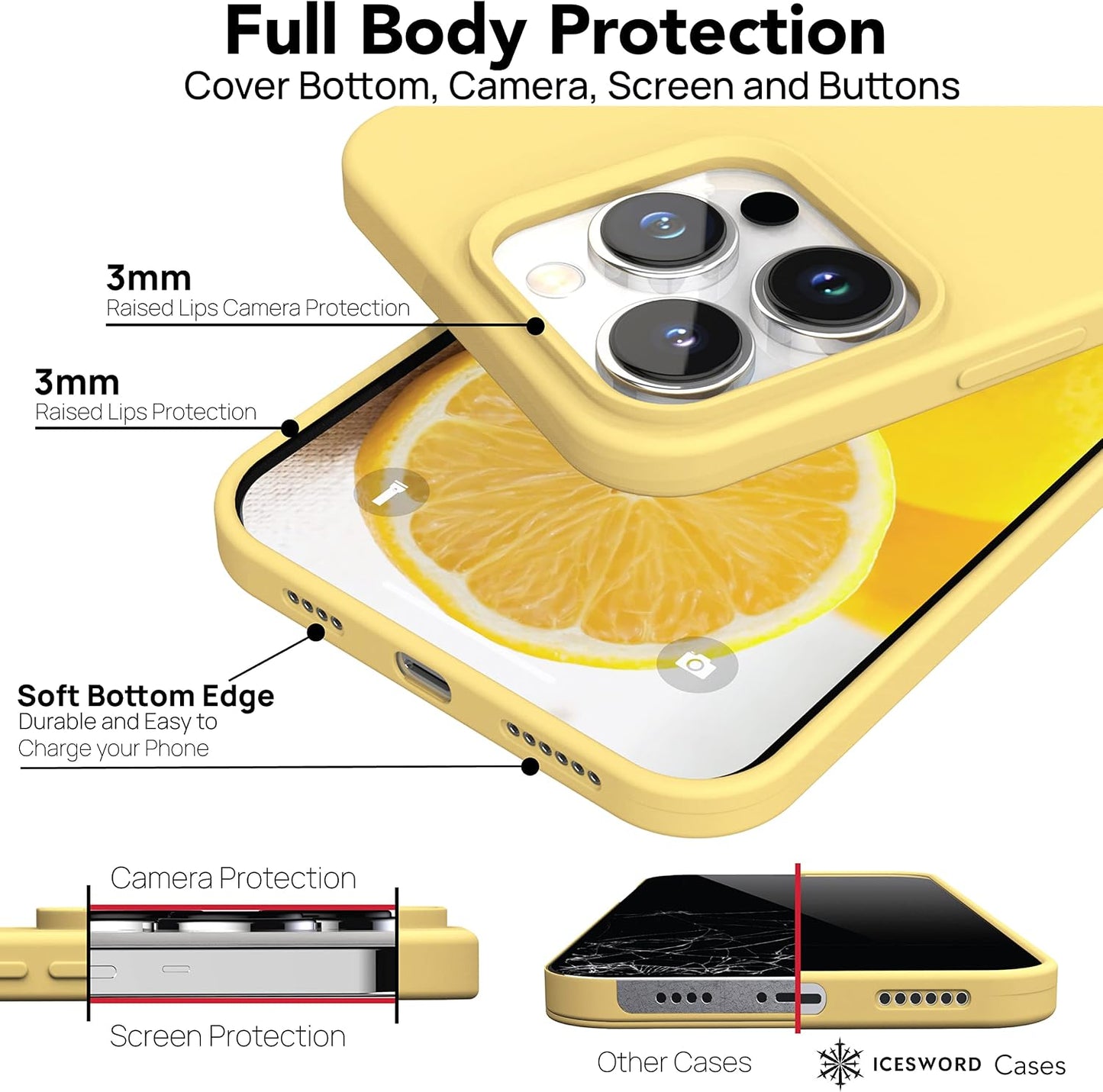 iPhone 14 Case Yellow (2022), Liquid Silicone Case Phone Cover Slim Protective, Soft Anti-Scratch Microfiber Lining,Bright Lemon Citron Butter Cute [Shockproof] 6.1 inch iP14 - Yellow