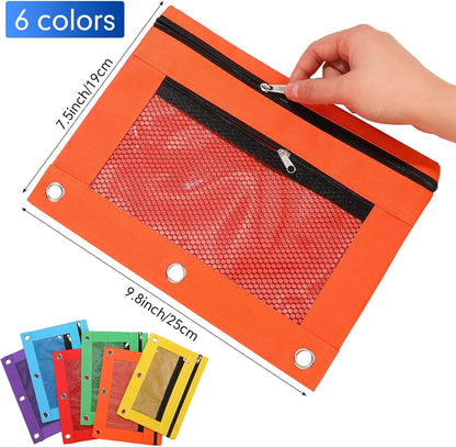 60 Pack Pencil Pouch for 3 Ring Binder Mesh Zipper Pencil Case Bags Binder Pouches Bulk for Writing Utensils Storage Supplies (Red,Orange,Yellow,Green,Aqua,Purple)