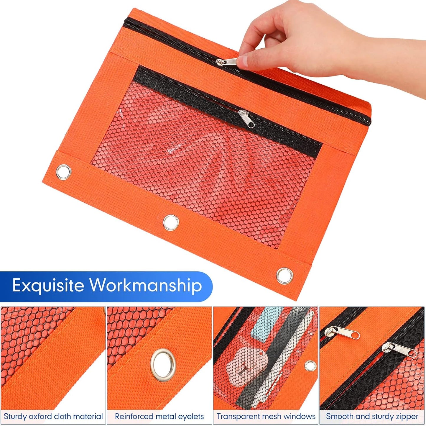 60 Pack Pencil Pouch for 3 Ring Binder Mesh Zipper Pencil Case Bags Binder Pouches Bulk for Writing Utensils Storage Supplies (Red,Orange,Yellow,Green,Aqua,Purple)