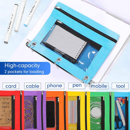 60 Pack Pencil Pouch for 3 Ring Binder Mesh Zipper Pencil Case Bags Binder Pouches Bulk for Writing Utensils Storage Supplies (Red,Orange,Yellow,Green,Aqua,Purple)