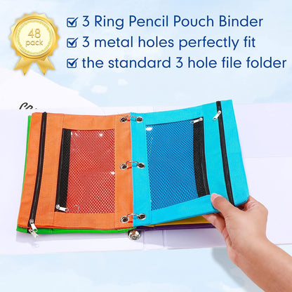 60 Pack Pencil Pouch for 3 Ring Binder Mesh Zipper Pencil Case Bags Binder Pouches Bulk for Writing Utensils Storage Supplies (Red,Orange,Yellow,Green,Aqua,Purple)