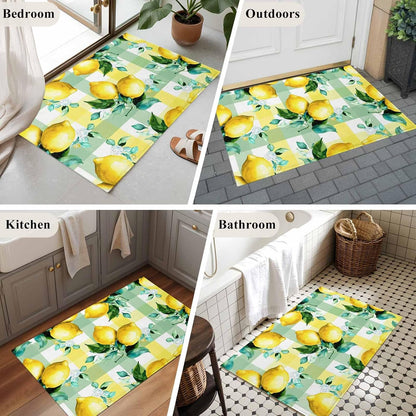 Rectangle Area Rug for Living Room Summer Lemon Fruit Green Leaf Soft Non Slip Carpet Low Pile Rugs, Light Yellow Green Check Large Warm Washable Throw Rug for Bedroom Dining Room Dorm 2x3ft