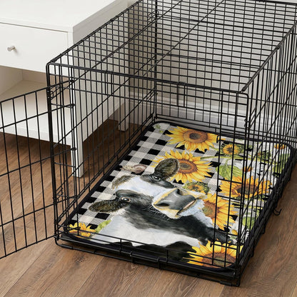 Sunflowers Cow Cat Litter Mat 24x18, Farm Cows Yellow Floral White Black Plaid Kitty Litter Box mat for Cat Machine Washable Easy Clean Soft Non-Slip Pet Food Mats for Floor Rug