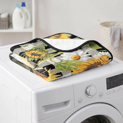 Sunflowers Cow Cat Litter Mat 24x18, Farm Cows Yellow Floral White Black Plaid Kitty Litter Box mat for Cat Machine Washable Easy Clean Soft Non-Slip Pet Food Mats for Floor Rug