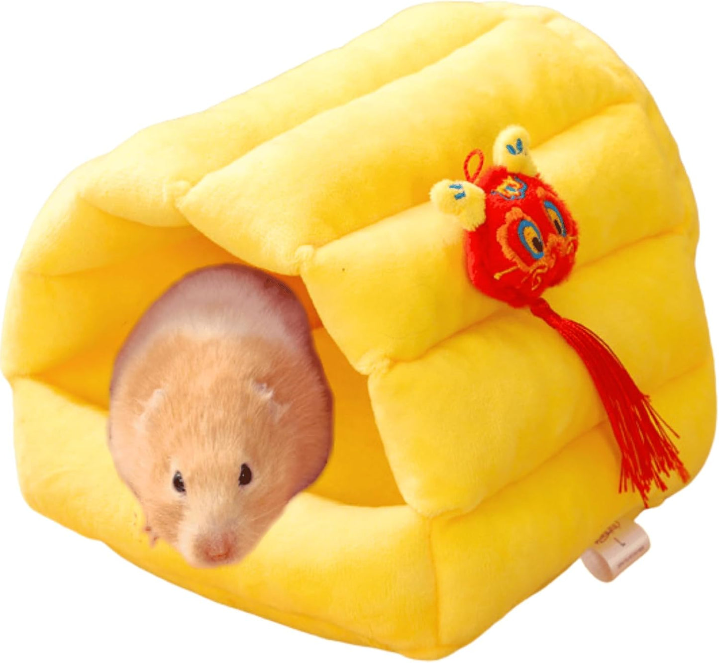 Guinea Pig Hideout Hamster Cage Accessories Small Animal House Washable Warm Bed for Dwarf Rabbit Chinchilla,Ferret,Hedgehog,Rat,Bearded Dragon,Sugar Glider (Yellow,Large)