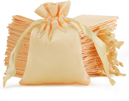 30Pcs Small Satin Gift Bags, 3x4 Yellow Cloth Drawstring Pouch | For Wedding Favors, Baby Shower, Small Businesses, Birthday Event, Summer Vacation Party Favors, Jewelry, Candy, Coin