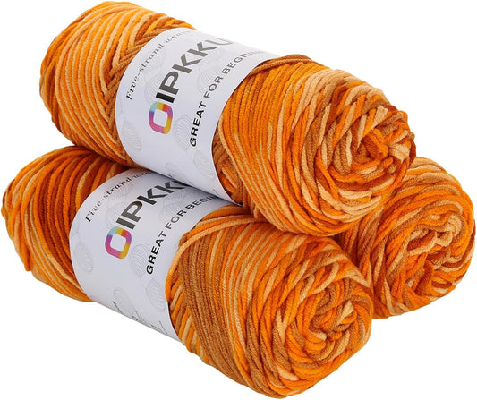 3PACK 5-Ply Variegated Yarn for Crocheting, Yarn Soft Each 3pcs/300g/630 Yards Soft Cozy, Multi-Color Gradient for Knitting Sweaters, Scarves, Shawls, Hats (Orange Yellow)