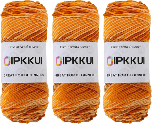3PACK 5-Ply Variegated Yarn for Crocheting, Yarn Soft Each 3pcs/300g/630 Yards Soft Cozy, Multi-Color Gradient for Knitting Sweaters, Scarves, Shawls, Hats (Orange Yellow)