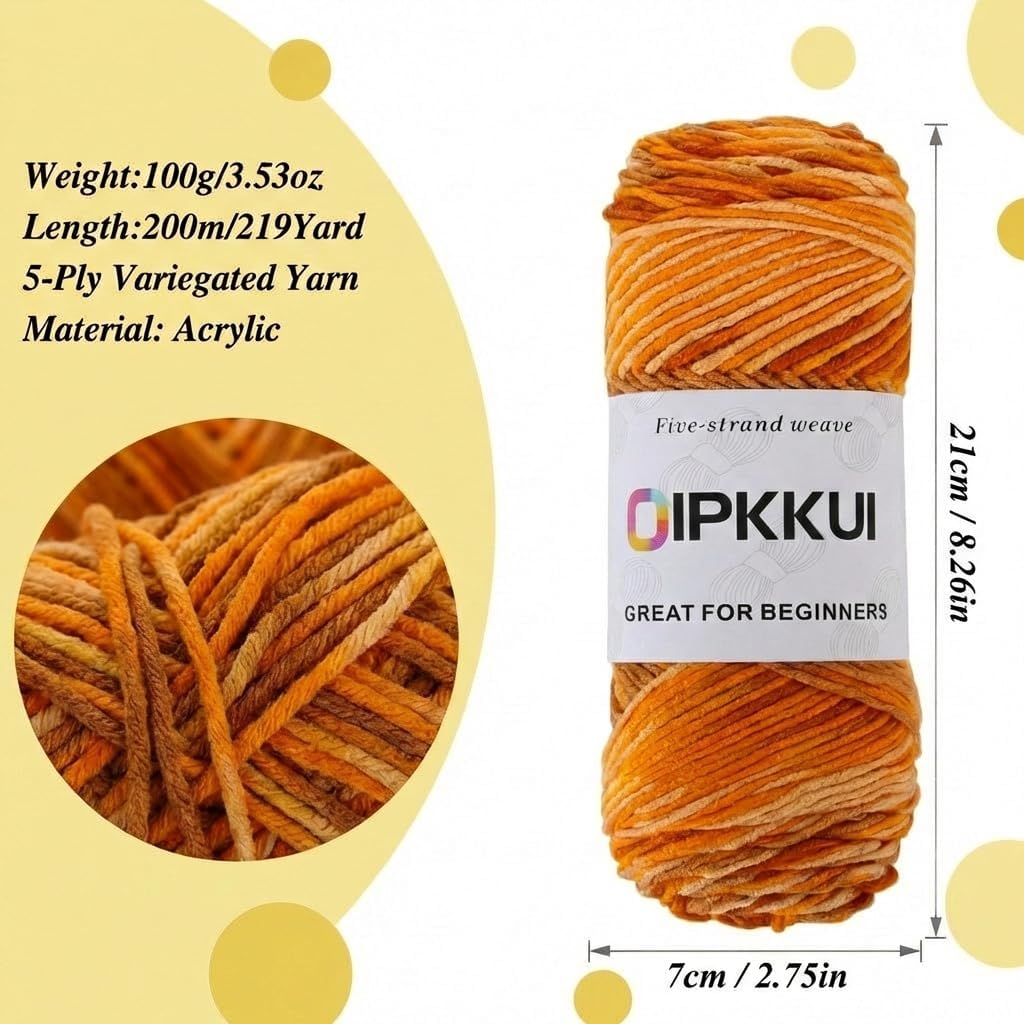 3PACK 5-Ply Variegated Yarn for Crocheting, Yarn Soft Each 3pcs/300g/630 Yards Soft Cozy, Multi-Color Gradient for Knitting Sweaters, Scarves, Shawls, Hats (Orange Yellow)