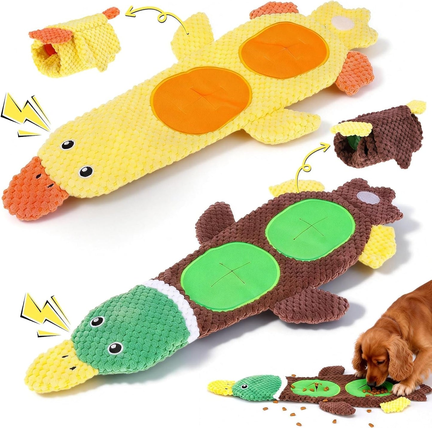 Dog Squeaky Toys, 2 Pack Stuffless Duck Dog Snuffle Toy, Squeaker Water Bottle Toy with No Stuffing Body, Soft Puzzle Interactive Training Toys for Small Medium Dogs Puppy to Keep Them Busy