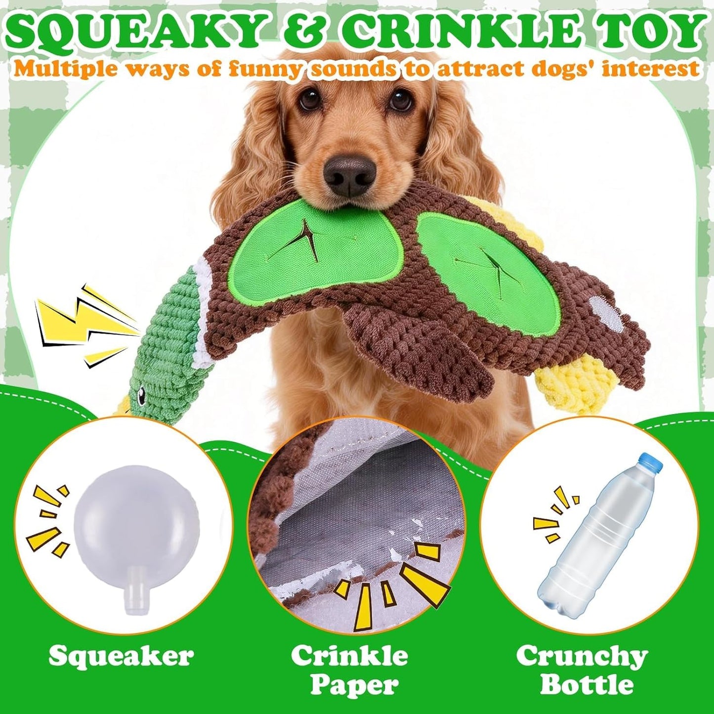 Dog Squeaky Toys, 2 Pack Stuffless Duck Dog Snuffle Toy, Squeaker Water Bottle Toy with No Stuffing Body, Soft Puzzle Interactive Training Toys for Small Medium Dogs Puppy to Keep Them Busy