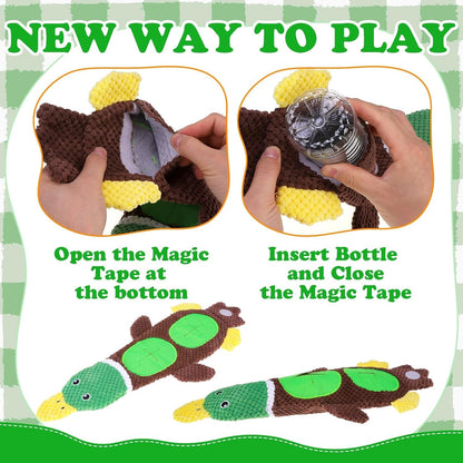 Dog Squeaky Toys, 2 Pack Stuffless Duck Dog Snuffle Toy, Squeaker Water Bottle Toy with No Stuffing Body, Soft Puzzle Interactive Training Toys for Small Medium Dogs Puppy to Keep Them Busy