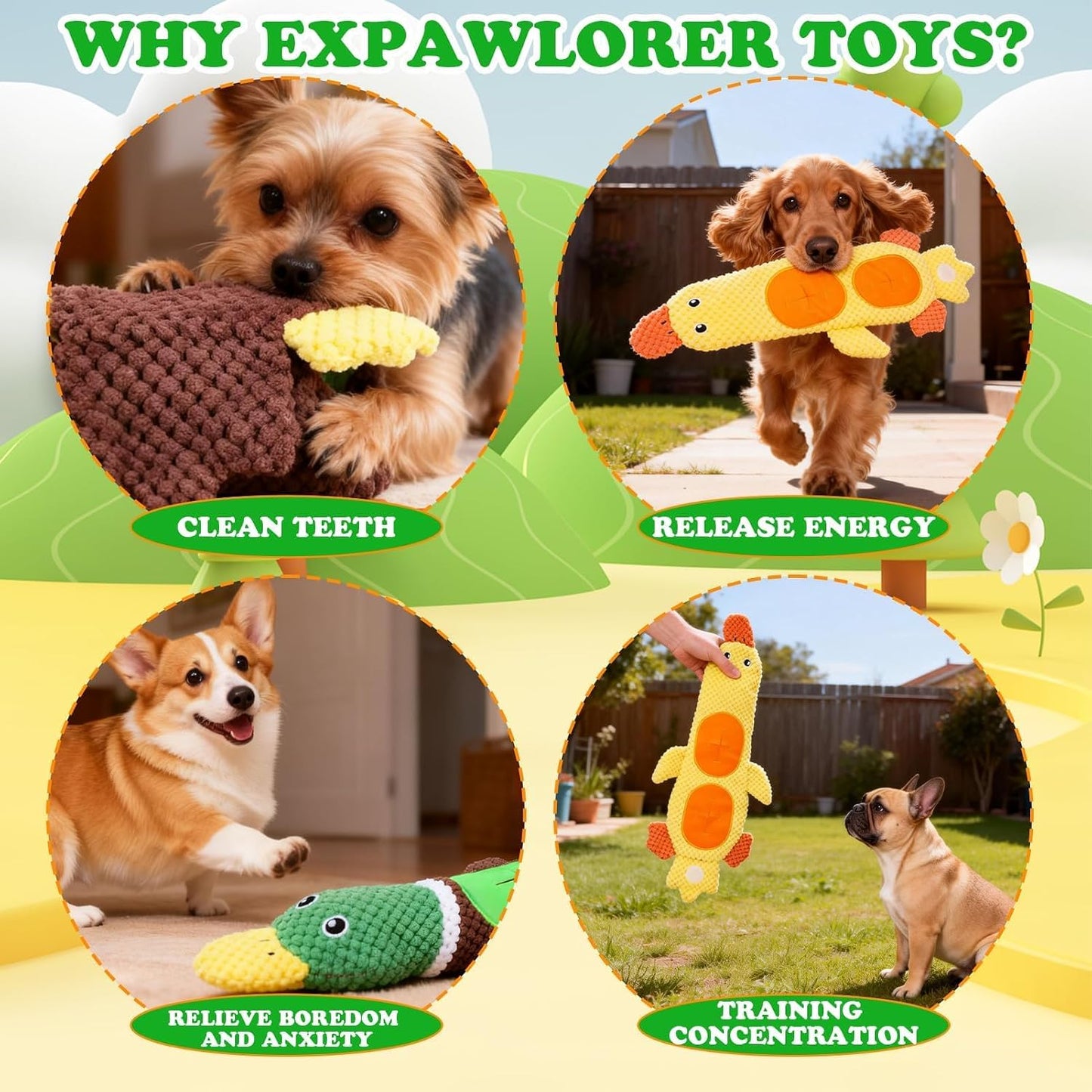 Dog Squeaky Toys, 2 Pack Stuffless Duck Dog Snuffle Toy, Squeaker Water Bottle Toy with No Stuffing Body, Soft Puzzle Interactive Training Toys for Small Medium Dogs Puppy to Keep Them Busy