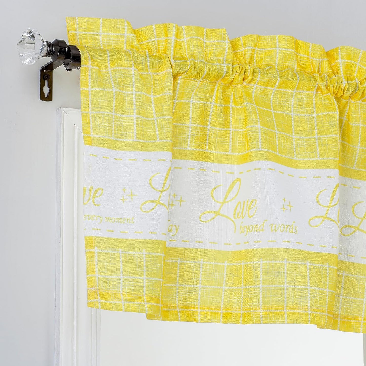 Live Love Laugh 3 Piece Printed Kitchen Window Curtain Valance and Tier Panels Set (Yellow, 36" Tiers Set)