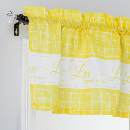 Live Love Laugh 3 Piece Printed Kitchen Window Curtain Valance and Tier Panels Set (Yellow, 36" Tiers Set)