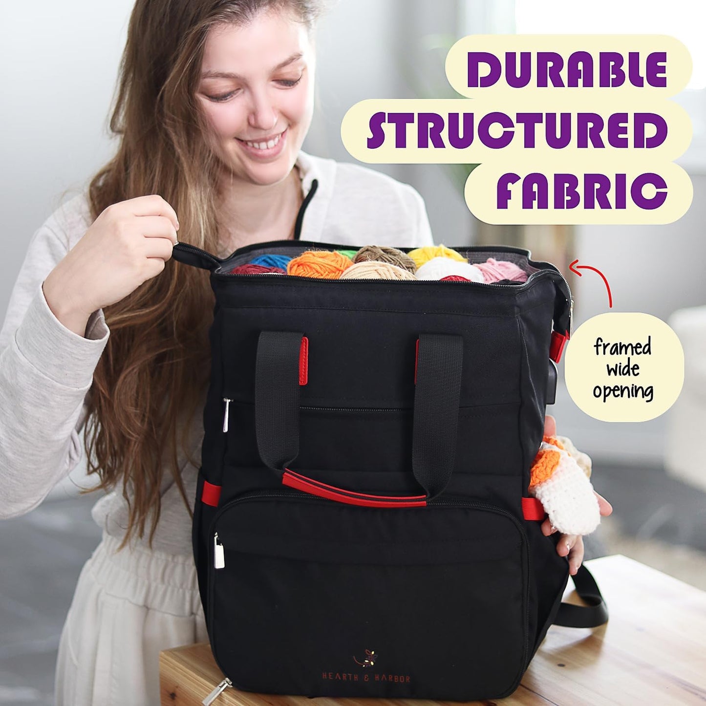 Crochet Bag Organizer – Durable Knitting Bag, Yarn Organizer for Accessories and Supplies, Canvas Yarn Holder, Crochet Carrying Case with Accessories Pouch, Storage Organizer –Mustard