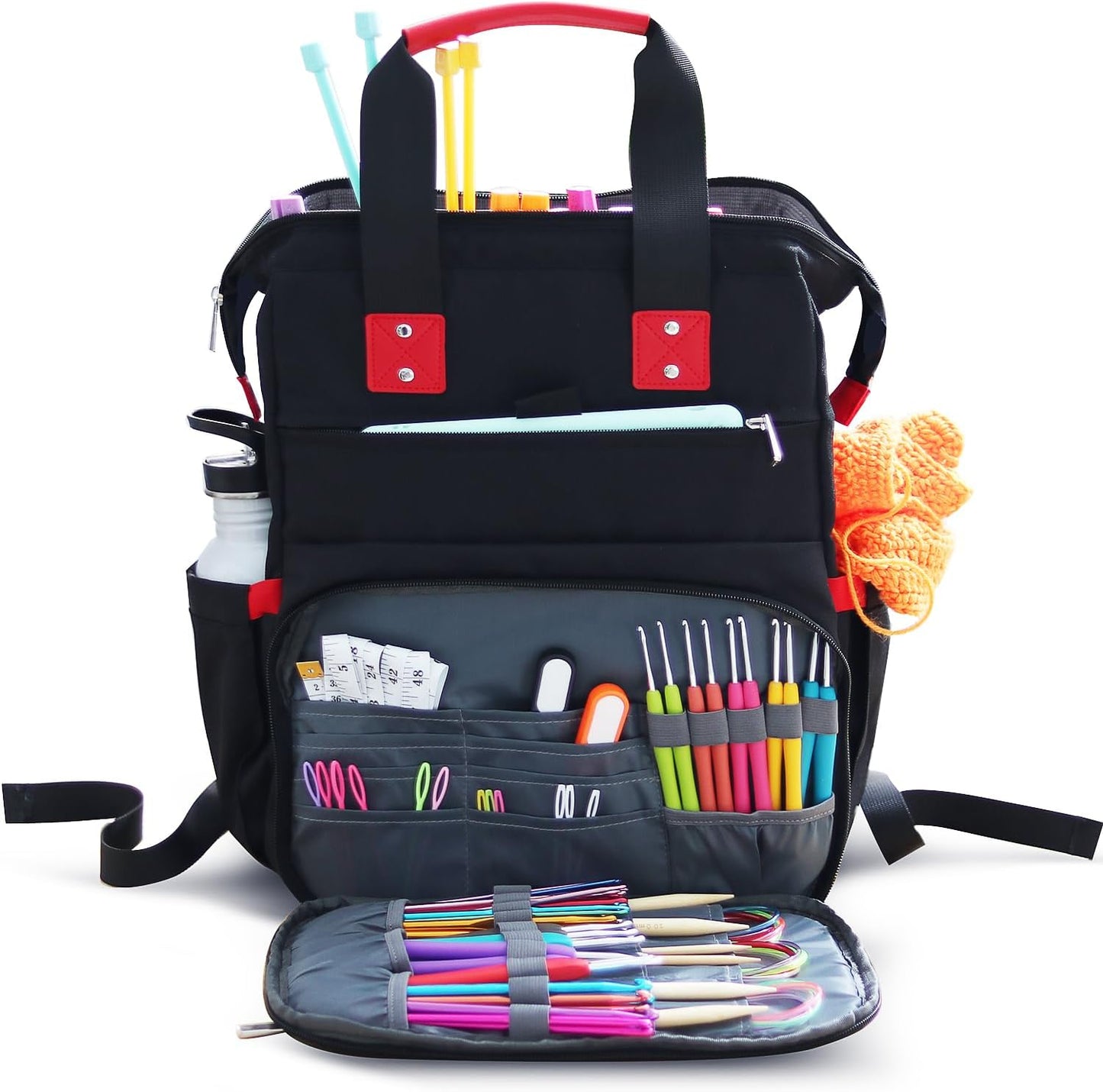 Crochet Bag Organizer – Durable Knitting Bag, Yarn Organizer for Accessories and Supplies, Canvas Yarn Holder, Crochet Carrying Case with Accessories Pouch, Storage Organizer –Mustard