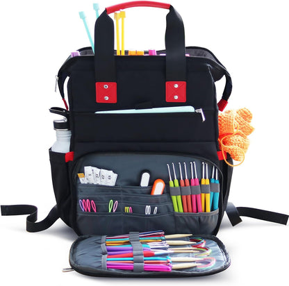 Crochet Bag Organizer – Durable Knitting Bag, Yarn Organizer for Accessories and Supplies, Canvas Yarn Holder, Crochet Carrying Case with Accessories Pouch, Storage Organizer –Mustard