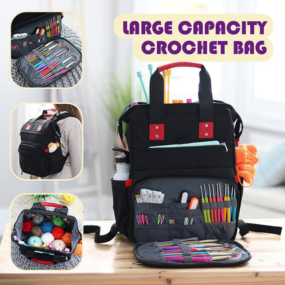 Crochet Bag Organizer – Durable Knitting Bag, Yarn Organizer for Accessories and Supplies, Canvas Yarn Holder, Crochet Carrying Case with Accessories Pouch, Storage Organizer –Mustard