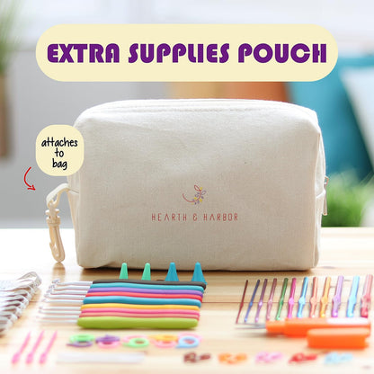 Crochet Bag Organizer – Durable Knitting Bag, Yarn Organizer for Accessories and Supplies, Canvas Yarn Holder, Crochet Carrying Case with Accessories Pouch, Storage Organizer –Mustard